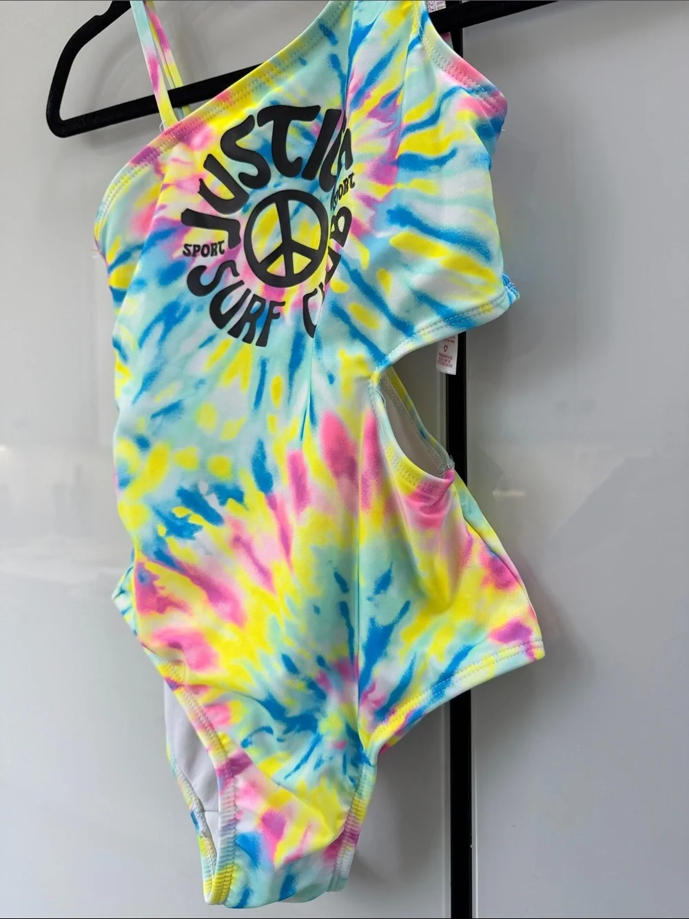 Justice Tie-Dye One-Shoulder Surf Club Swimsuit - Yellow, Blue, Pink